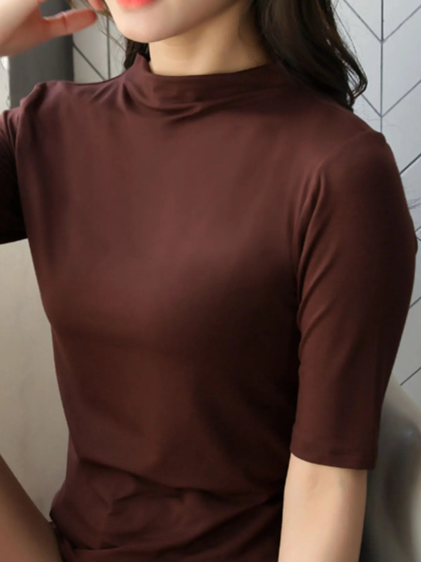 Solid Color Short Sleeve T-Shirt Brown / M