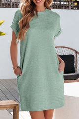 Solid Color Textured Crinkle Short Sleeve T Shirt Dress