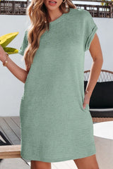 Solid Color Textured Crinkle Short Sleeve T Shirt Dress