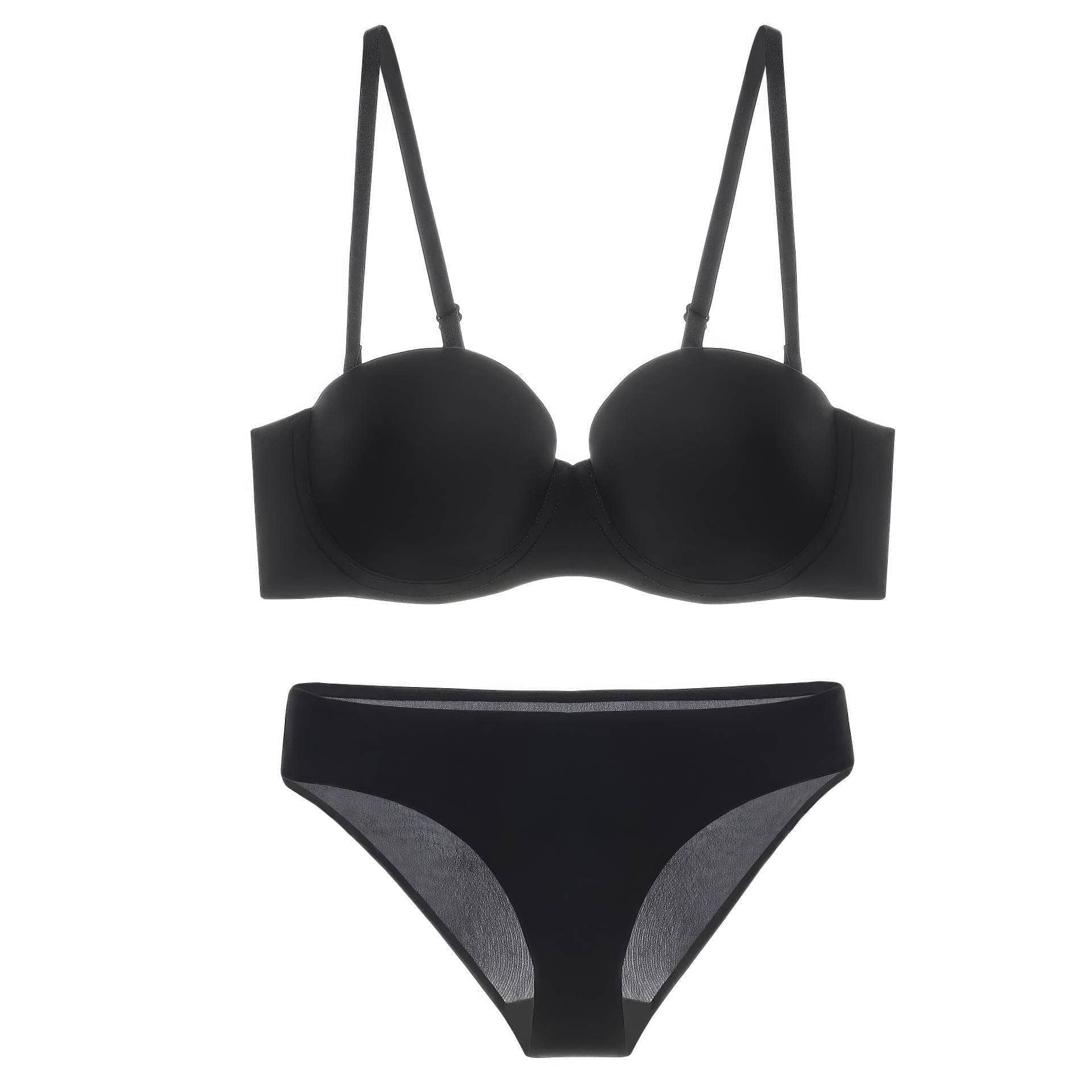 Solid Push-Up Seamless Bra Panty Set 70A / Black