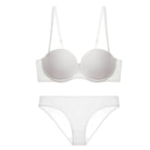Solid Push-Up Seamless Bra Panty Set 70A / White