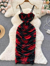 Spaghetti Strap Bustier Floral Slimfit Dress XS / Red
