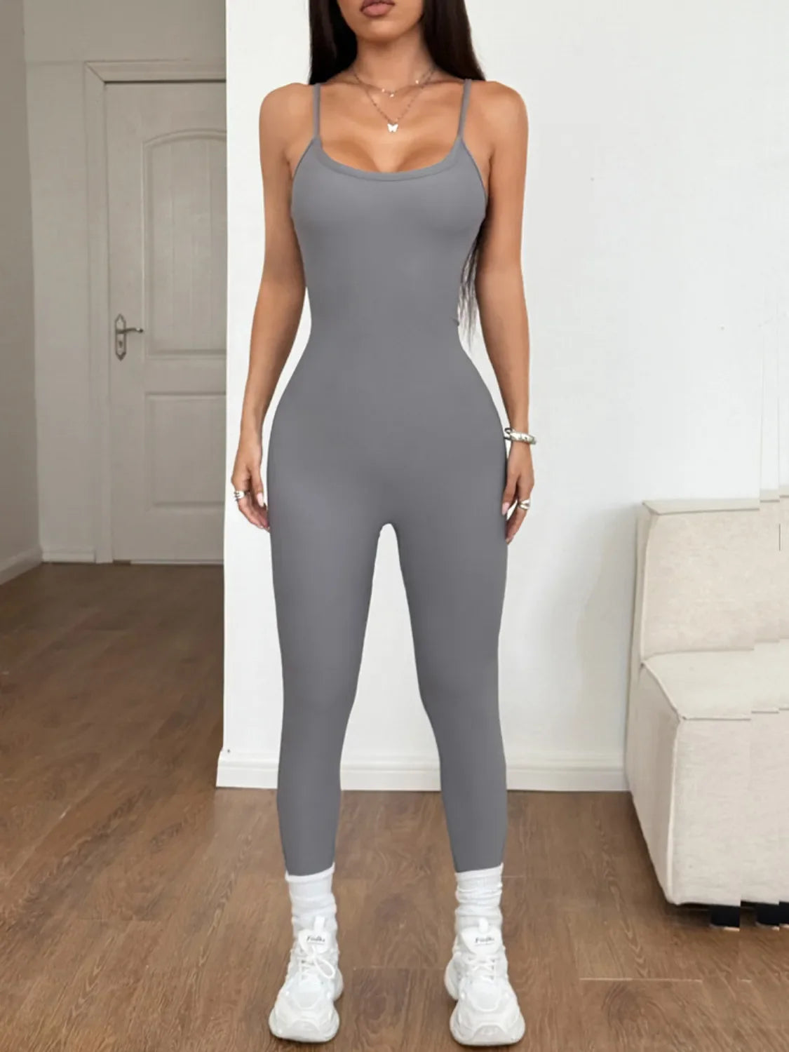 Spaghetti Strap Scoop Neck Bodycon Jumpsuit
