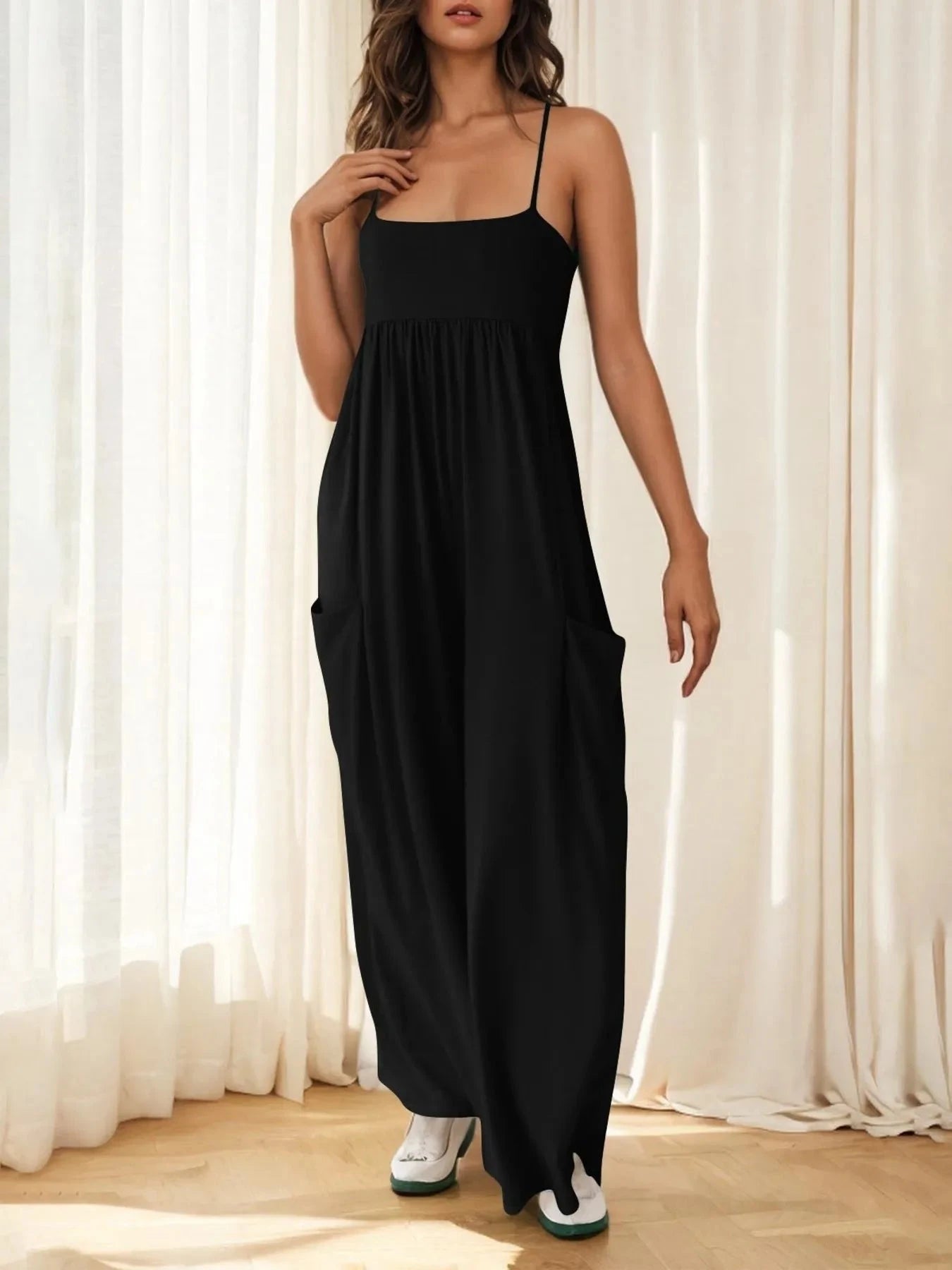 Spaghetti Strap Wide Leg Jumpsuit Black / S