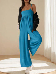 Spaghetti Strap Wide Leg Jumpsuit Blue / S