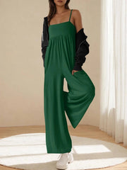Spaghetti Strap Wide Leg Jumpsuit Green / S