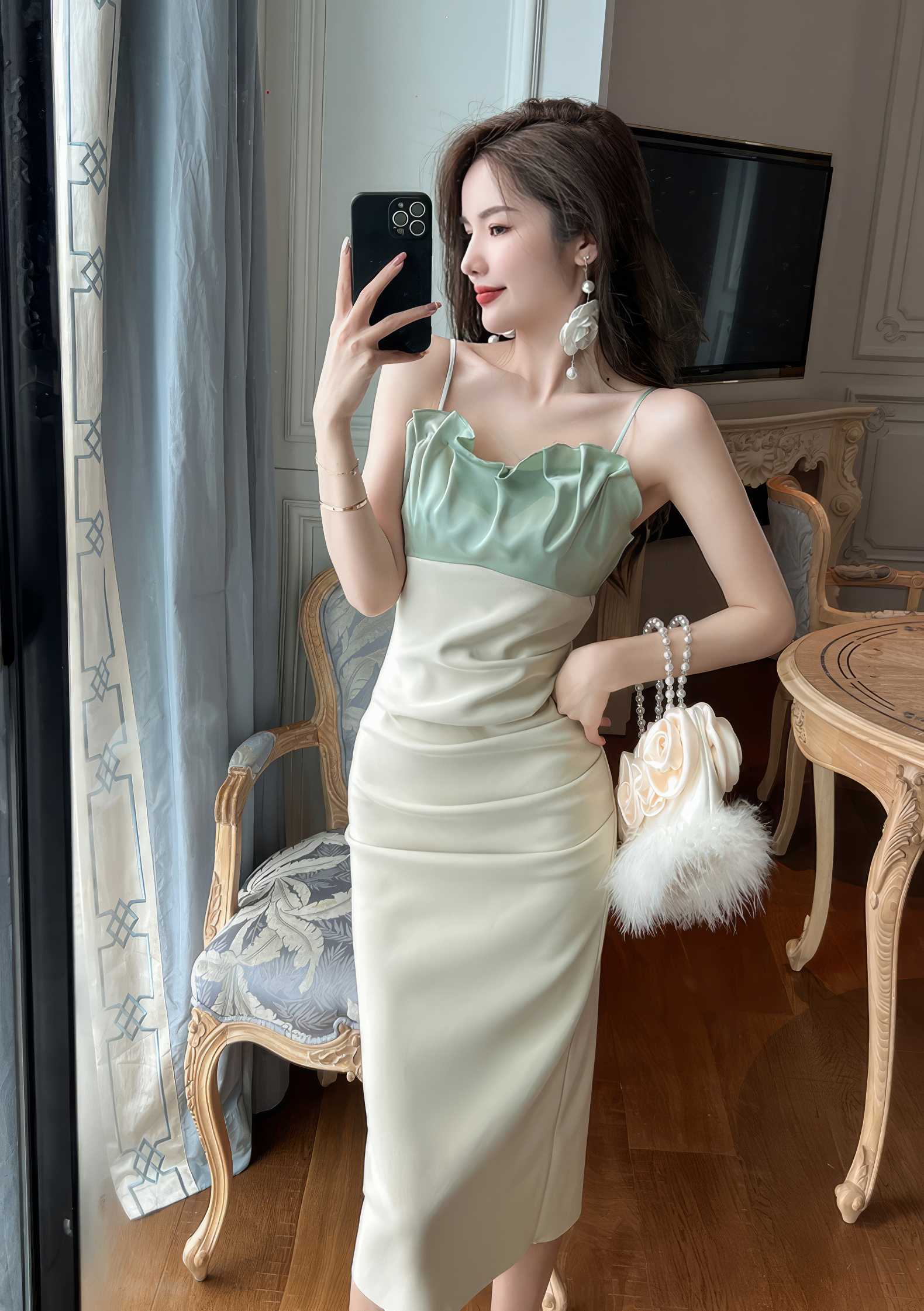 Spaghetti Straps Bustier Pleated Bandeau Dress