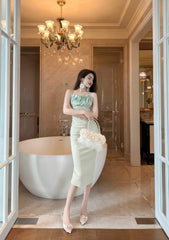 Spaghetti Straps Bustier Pleated Bandeau Dress