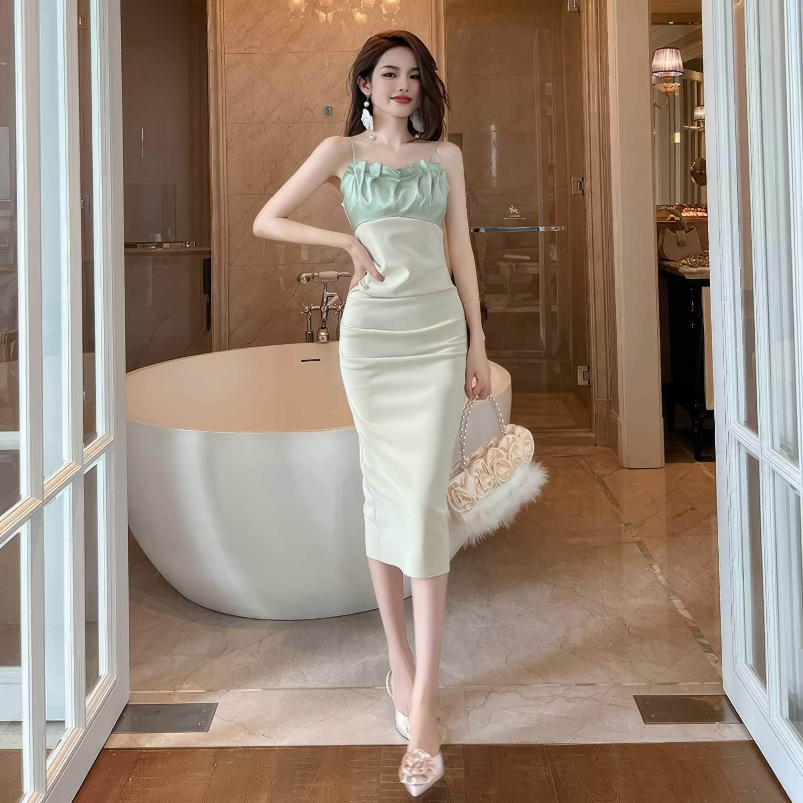 Spaghetti Straps Bustier Pleated Bandeau Dress