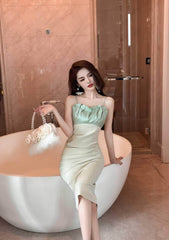 Spaghetti Straps Bustier Pleated Bandeau Dress