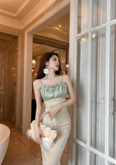 Spaghetti Straps Bustier Pleated Bandeau Dress
