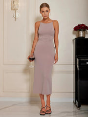 Spaghetti Straps Midi Bodycon Dress Dust Storm / S