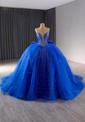 Spaghetti Straps Rhinestone Decor Tulle Ball Gown - J7K8L US 2 / Blue