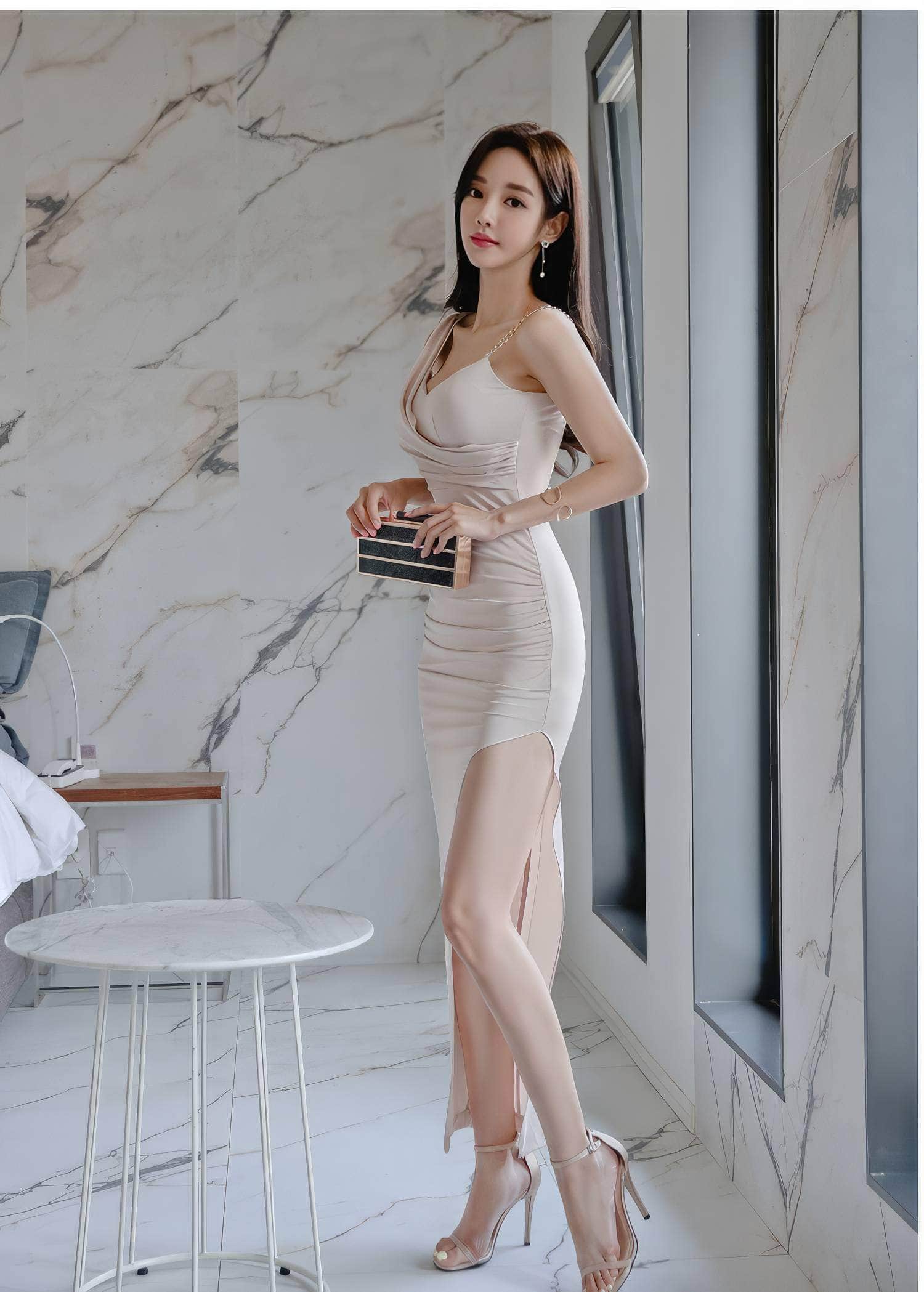 Spaghetti Straps V-Neck High Slit Maxi Dress