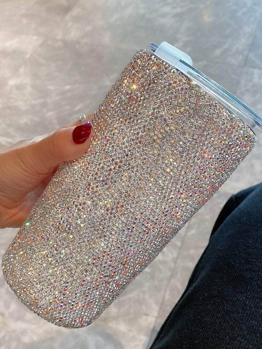 Sparkling Diamante Tumbler Cup 500ml / White