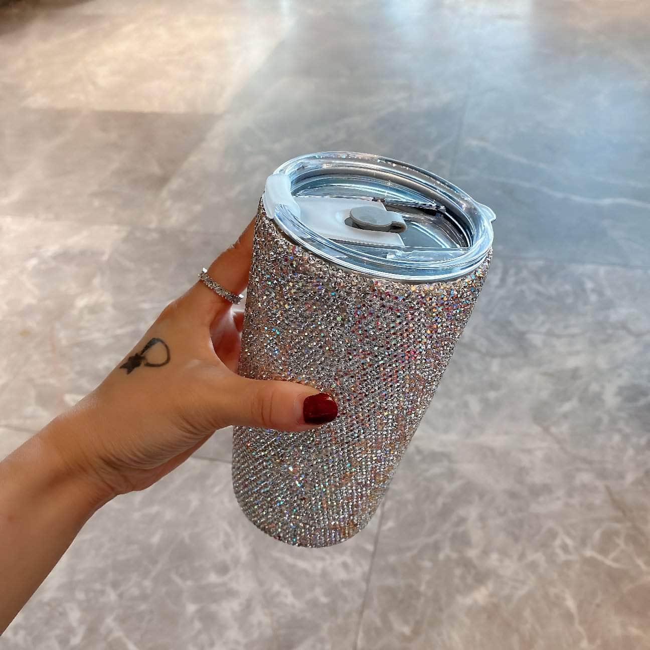 Sparkling Diamante Tumbler Cup 500ml / White
