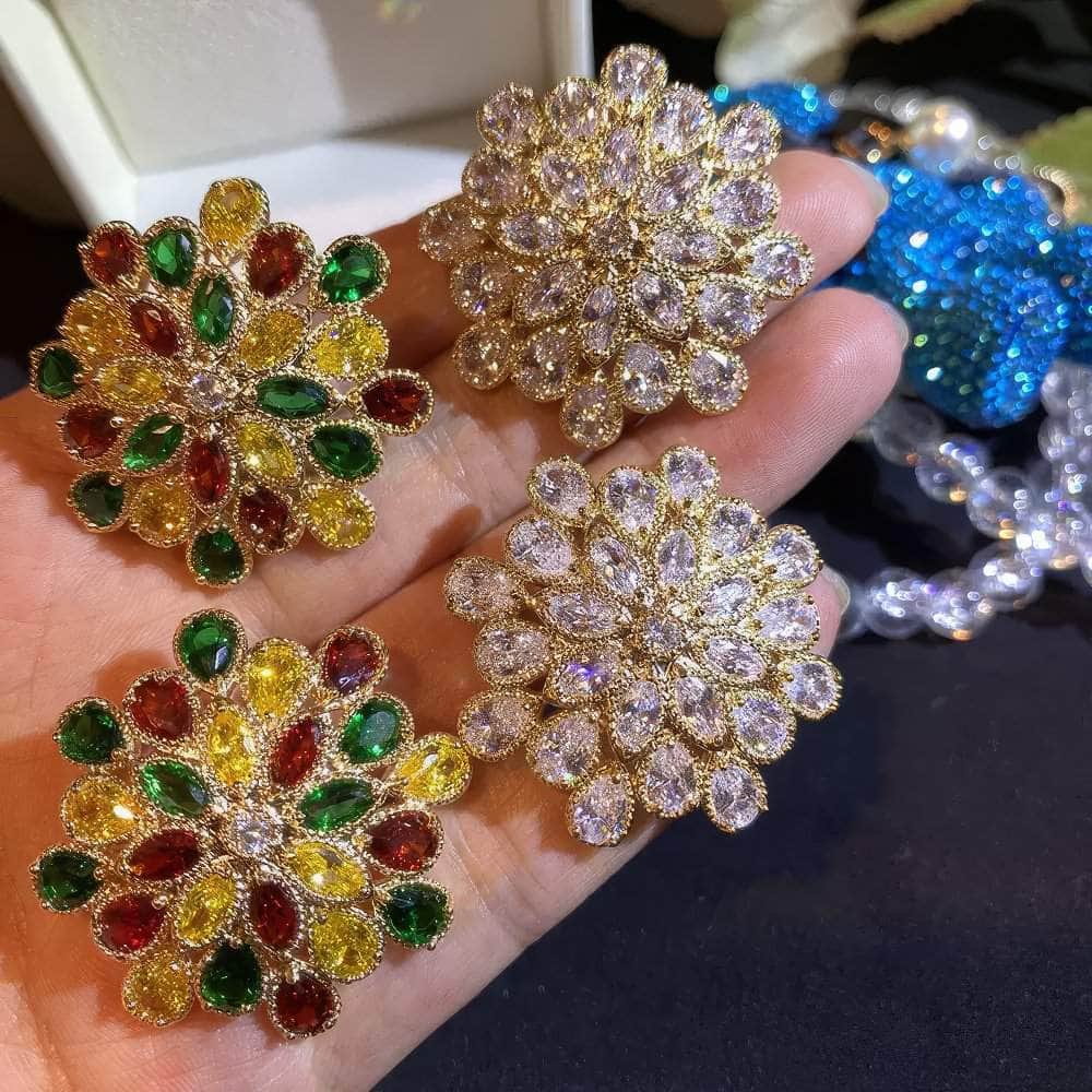 Sparkling Paved Crystal Statement Stud Floral Deco Earrings