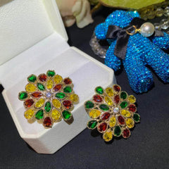 Sparkling Paved Crystal Statement Stud Floral Deco Earrings