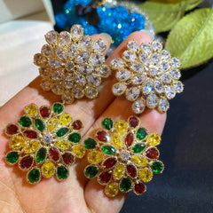 Sparkling Paved Crystal Statement Stud Floral Deco Earrings