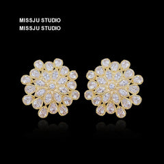 Sparkling Paved Crystal Statement Stud Floral Deco Earrings White