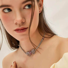 Sparkly Butterfly Rhinestone Choker Necklace Silver