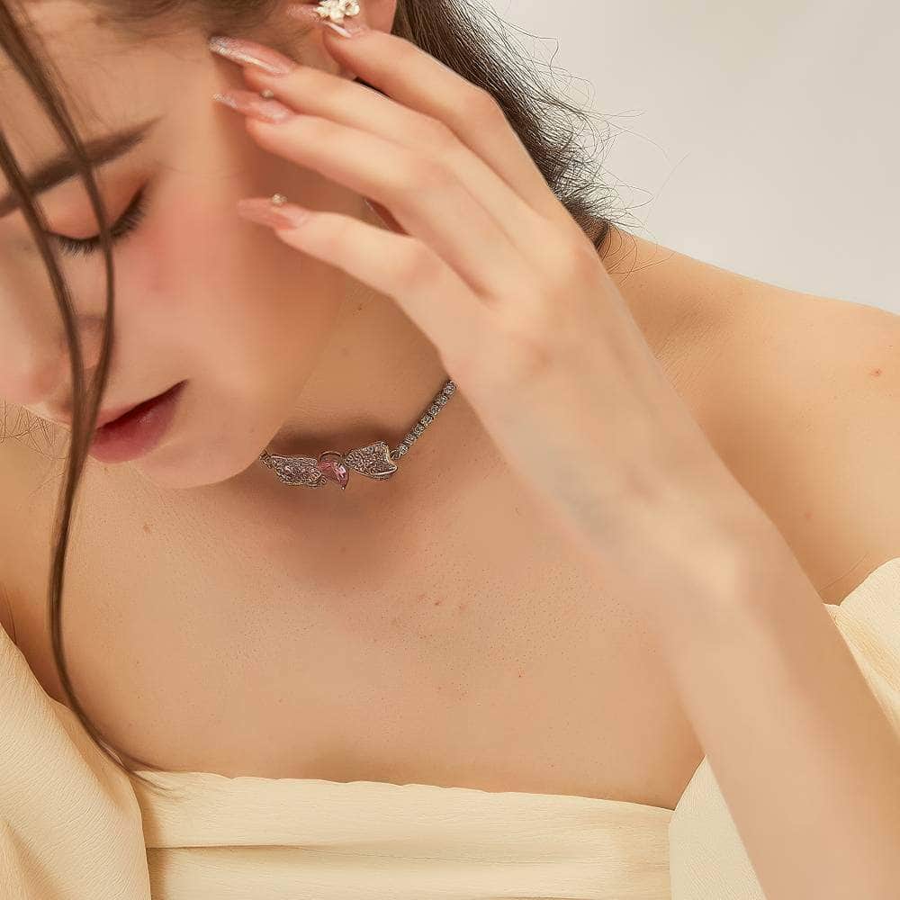 Sparkly Butterfly Rhinestone Choker Necklace Silver