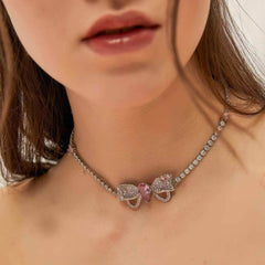 Sparkly Butterfly Rhinestone Choker Necklace Silver