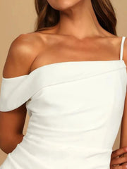 Split Asymmetrical Neck Midi Dress