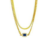 Square Blue Zircon Pendant Necklace: Women's Fashion 2-in-1 Chain N1848