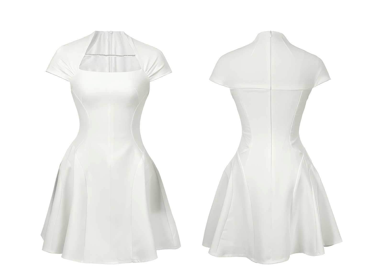 Square Collared Rhinestone Mini Flared Dress