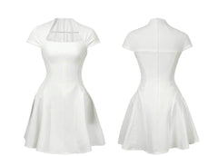 Square Collared Rhinestone Mini Flared Dress