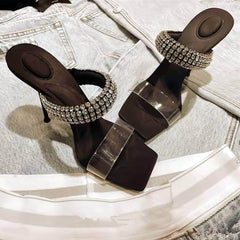 Square Head Rhinestone Detailed Stiletto Heels