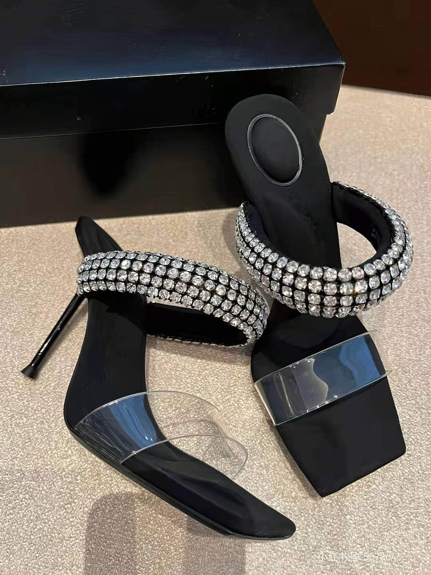 Square Head Rhinestone Detailed Stiletto Heels