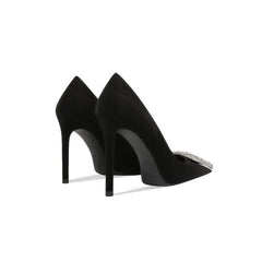 Square Metal Rhinestone Embellished Pump Satin Heels