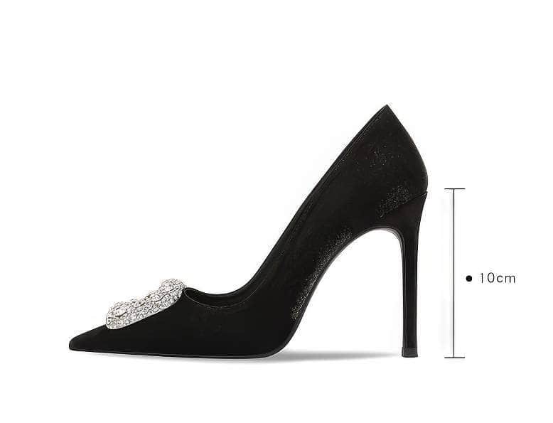 Square Metal Rhinestone Embellished Pump Satin Heels