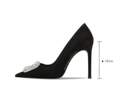 Square Metal Rhinestone Embellished Pump Satin Heels
