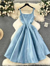 Square Neck Cami Satin Midi A-Line Dress S / PowderBlue
