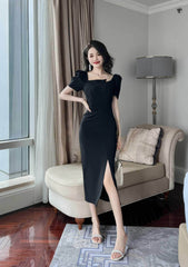 Square Neck Chain Detail Bodycon Dress