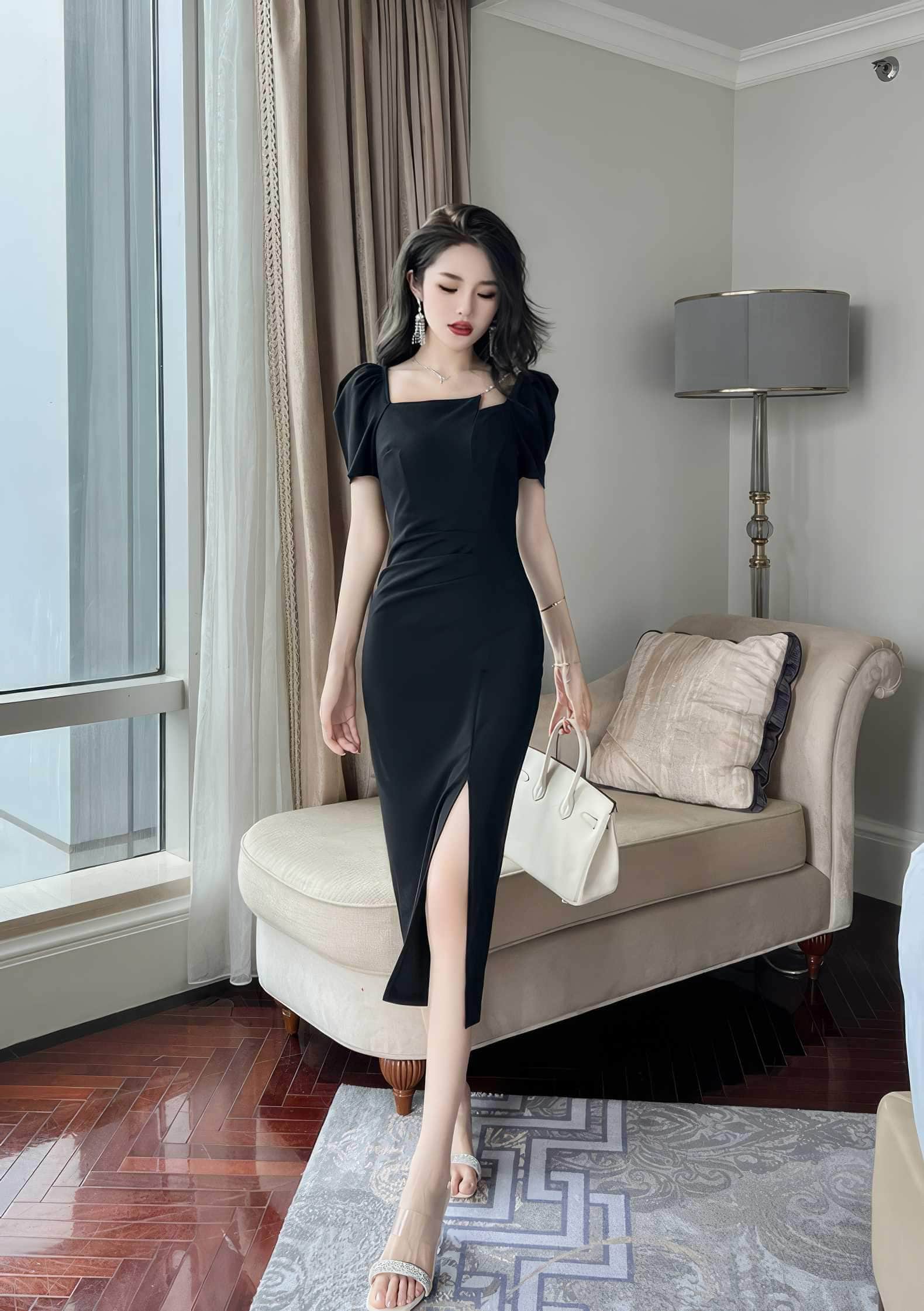 Square Neck Chain Detail Bodycon Dress