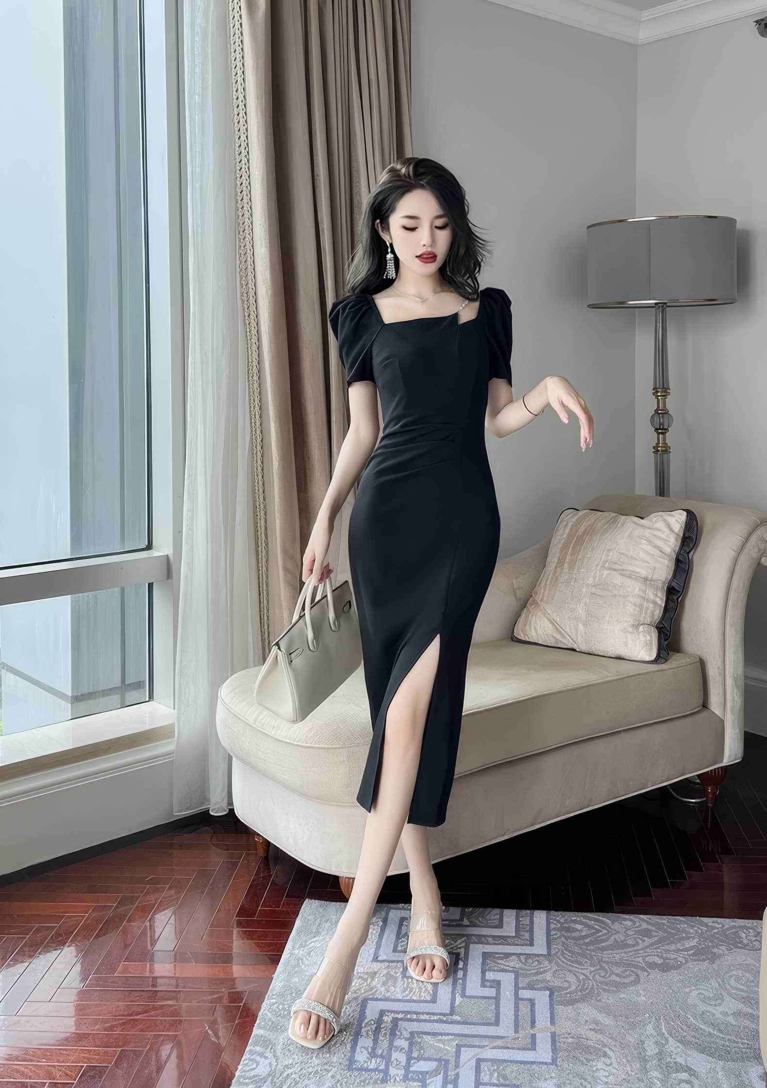 Square Neck Chain Detail Bodycon Dress