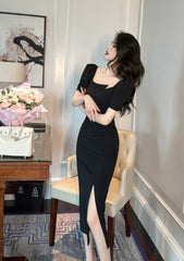 Square Neck Chain Detail Bodycon Dress