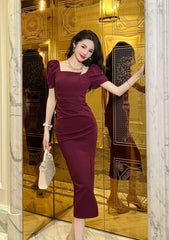 Square Neck Chain Detail Bodycon Dress