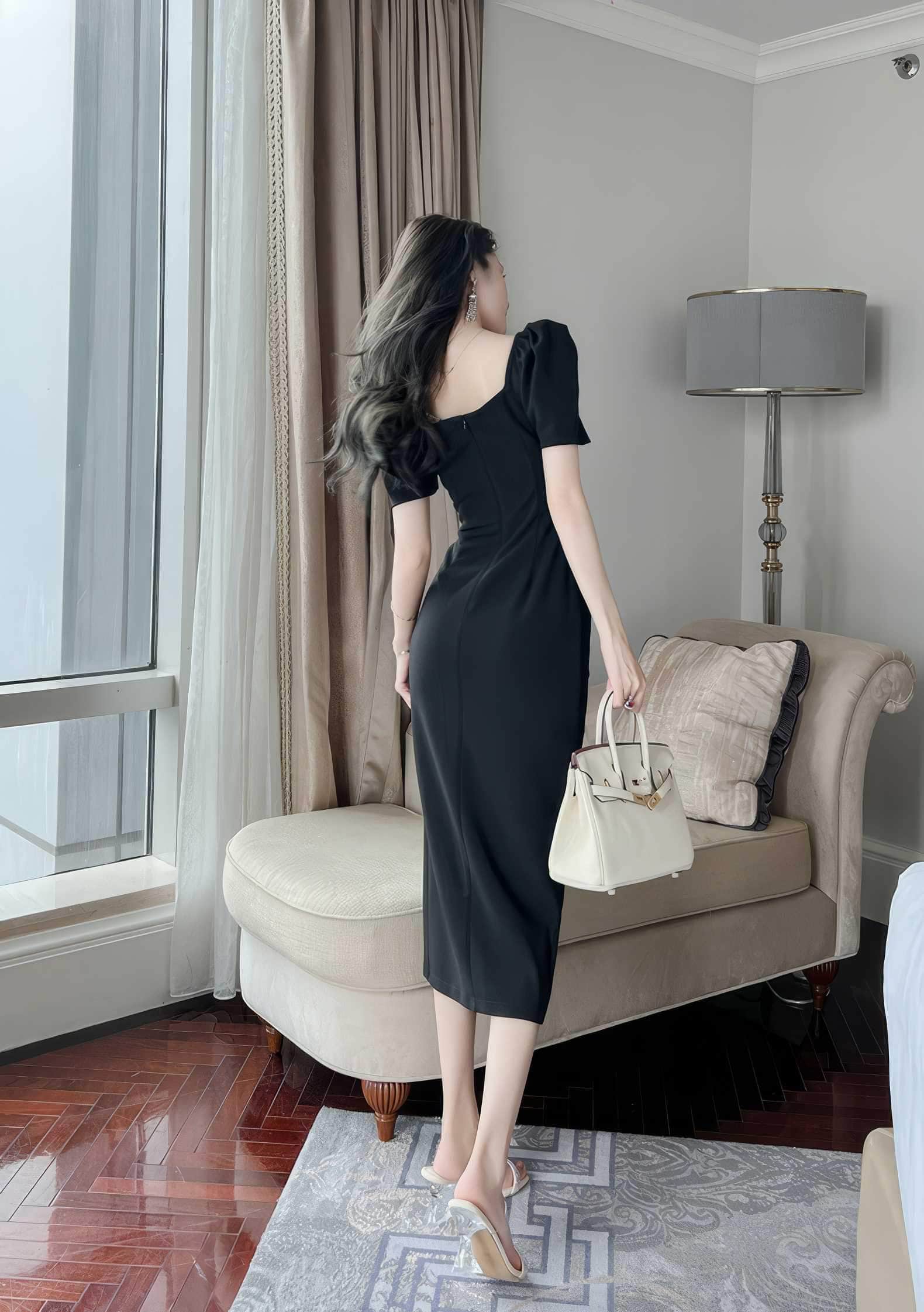 Square Neck Chain Detail Bodycon Dress