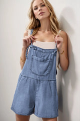 Square Neck Denim Overalls with Pockets Medium / S