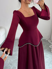 Square Neck Long Sleeve Maxi Dress