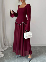 Square Neck Long Sleeve Maxi Dress