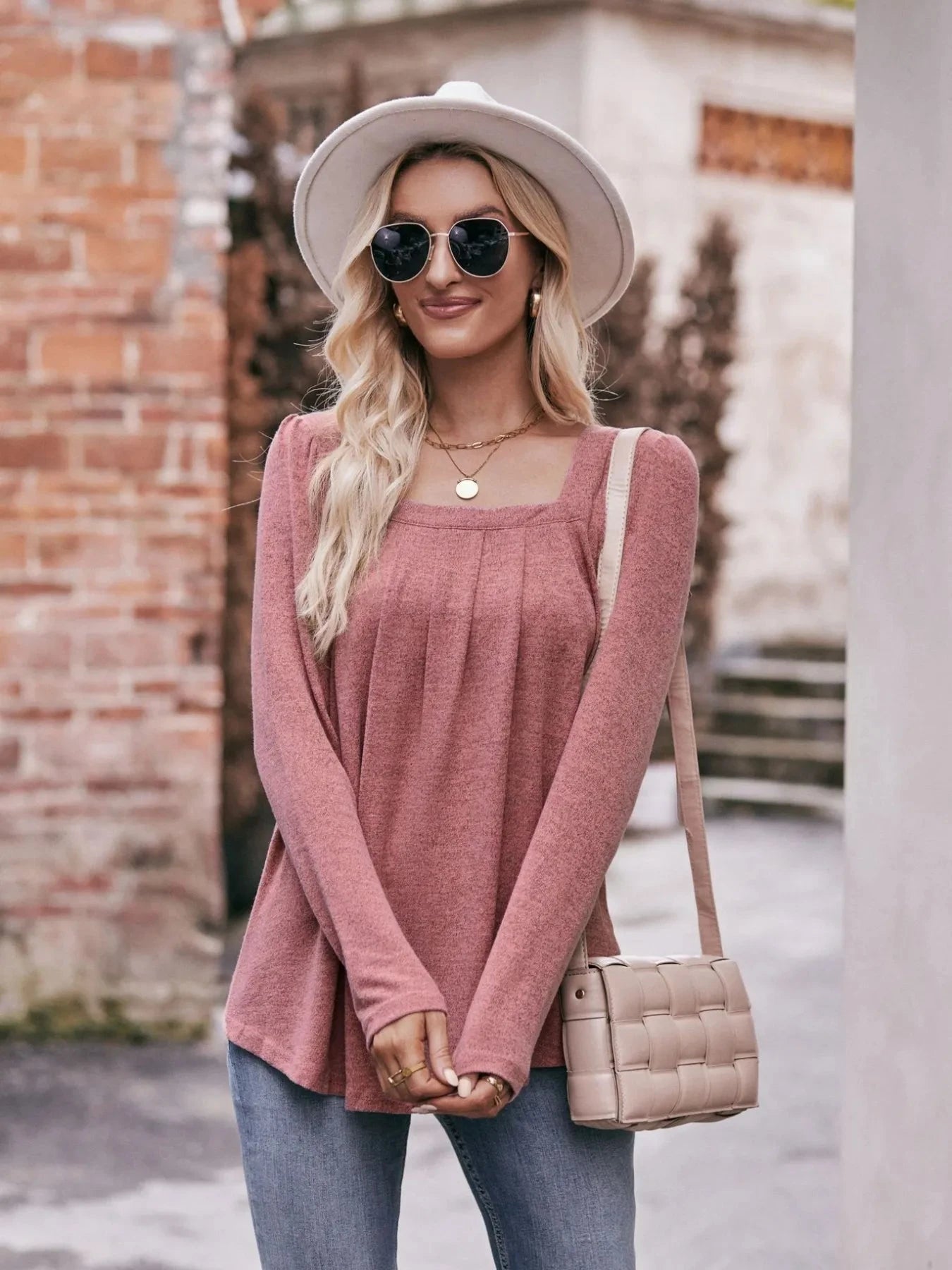 Square Neck Long Sleeve T-Shirt