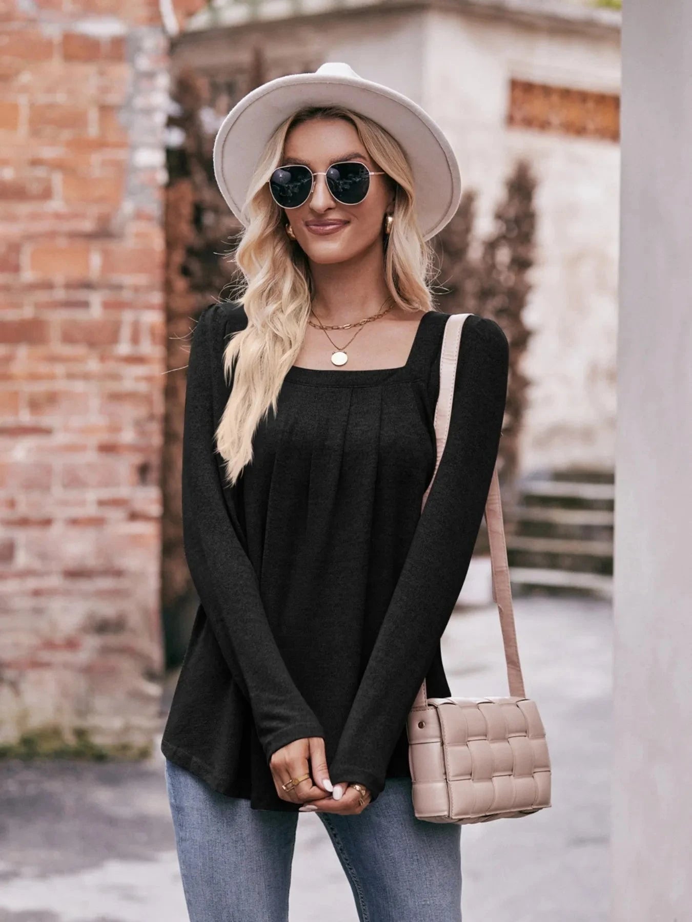 Square Neck Long Sleeve T-Shirt