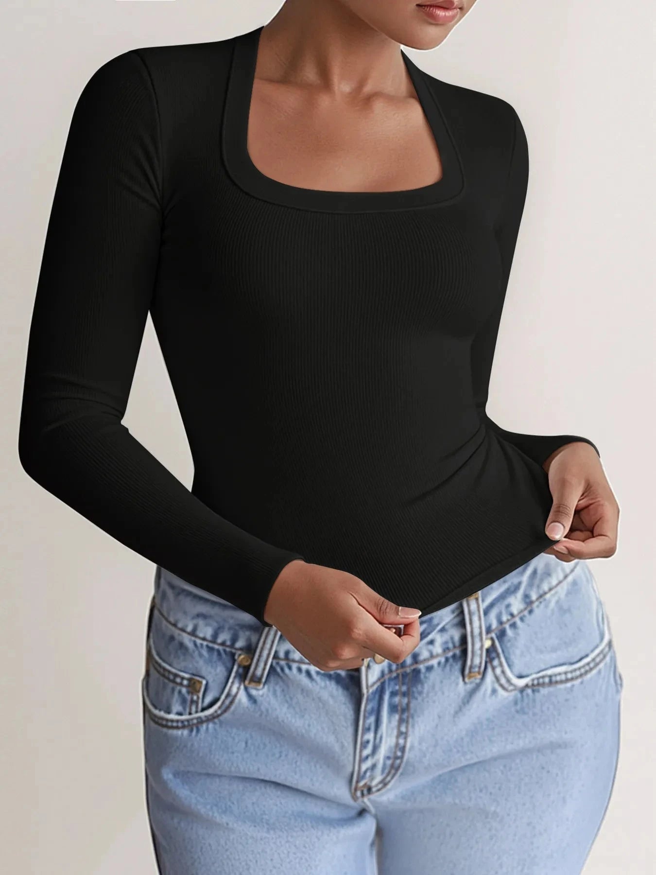 Square Neck Long Sleeve T-Shirt