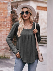 Square Neck Long Sleeve T-Shirt Dark Gray / S